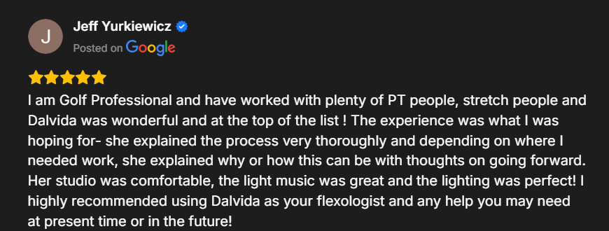 Google review from Jeff Yurkiewicz: 5 stars for Release assisted stretching